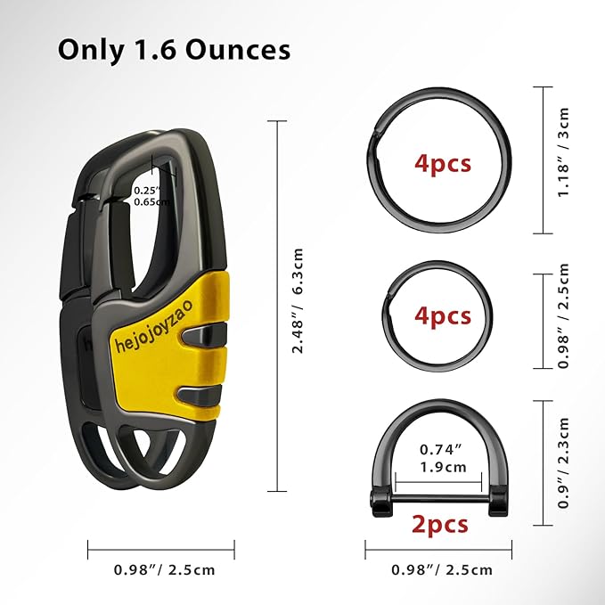 Keychain with Carabiner Clip, 4 Heavy Duty Key Rings and D Ring for Men's Car Key Fob Holder Fits Belt Loops