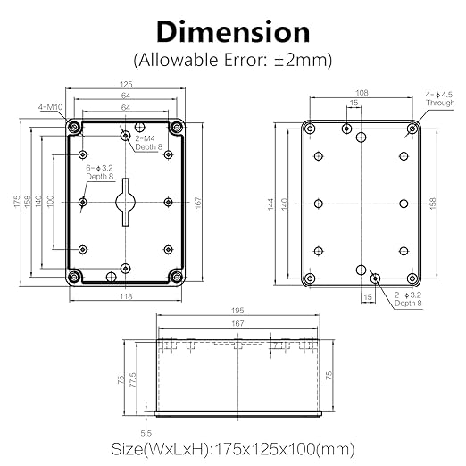 LeMotech Junction Box IP67 Waterproof Dustproof ABS Plastic Project Box for Electrical Outdoor Enclosure Gray 6.9 x 4.9 x 3.9 inch (175 x 125 x 100 mm),2 Pack