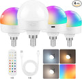 Rechargeable Light Bulbs with Remote Control, 4 Packs E12 Battery Operated Light Bulbs, 3 Timer 15 Colors Selectable, Dimmable Wireless RGB LED Bulb, Non-Hardwired, R08YBP405