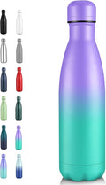 Volhoply 17oz Insulated Stainless Steel Water Bottle, Double Wall Vacuum Flask, Keeps Cold 24h & Hot 12h, Available in Packs of 1, 4, or 8（Purple Green,1 Pack）