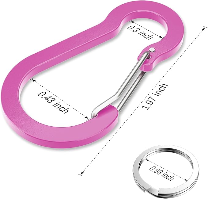 sprookber 2" Small Carabiner Clip, D Ring Caribeener, Spring Snap Hook for Keychain Multipurpose, Set of 20