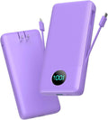 Portable Charger 33800mAh USB C Power Bank with Built-in Cables & AC Wall Plug,25W Fast Charging+QC 4.0 Phone Charger,4 Output Travel Essentials Battery Pack for iPhone16/15/14/13,Samsung,Android etc
