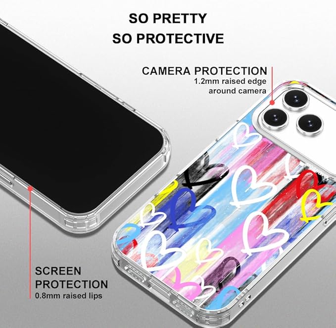 MOSNOVO for iPhone 17 Pro Max Case, Shockproof Military-Grade Protection 6.6ft Drop Tested, Camera Control, Clear Phone Case for iPhone 17 Pro Max, Graffiti Hearts Design