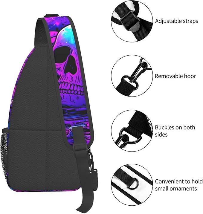 Trippy Skull Sling Bag Crossbody Travel Hiking Chest Backpack Shoulder Daypack For Women Men