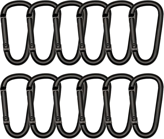Black Carabiner Clip, Includes Mini 2 Inch Carbineers, Small 2.3" D Ring Clip, Large 3 Inch Carabiner Heavy Duty, Aluminum Caribiner Keychain Hook for Backpack Hiking Camping