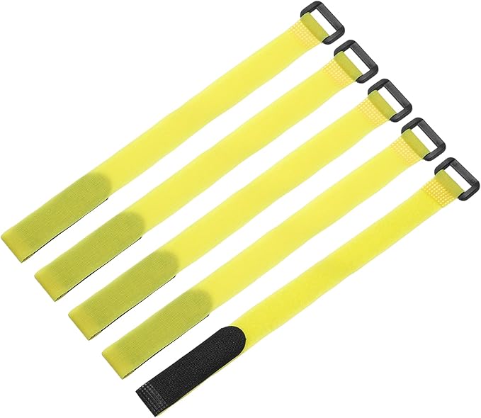 MECCANIXITY 5Pcs Reusable Battery Tie Down Straps,0.8x12" Yellow Nylon Multipurpose Battery Hold Down Adjustable Cinch Strap Hook Loop Fastening Tie for Quadcopters FPV RC Drone Boat Car