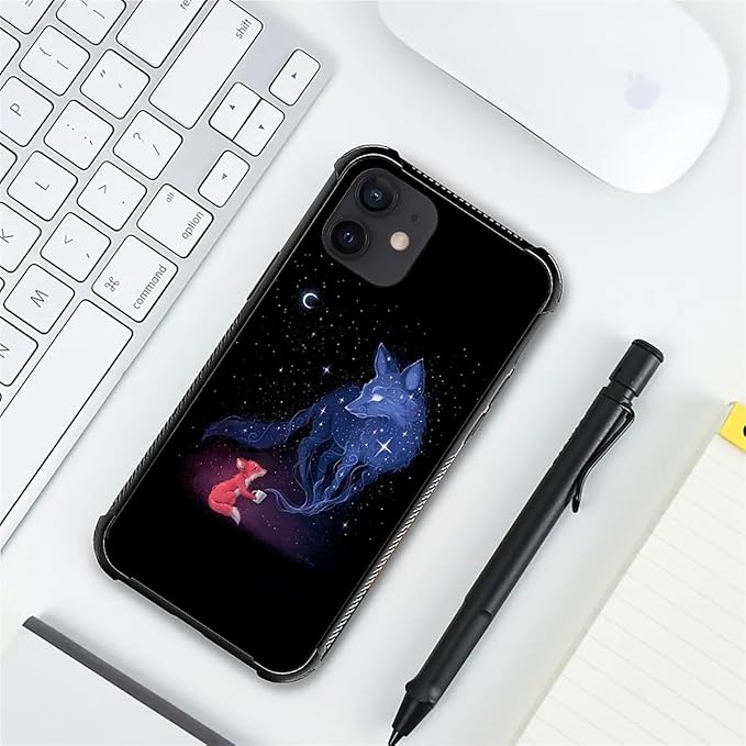 for iPhone 12/12 Pro Case, Galaxy Fox Wolf Pattern Graphic Design Girl Boy Soft Silicone Hard Acrylic Shock Protection for iPhone 12/12 Pro