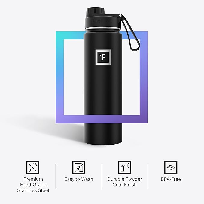 IRON °FLASK Camping & Hiking Hydration Flask with Spout, Wide Mouth Insulated Stainless Steel Sports Water Bottle - Dark Night 24 oz - Spout (1 Lid)