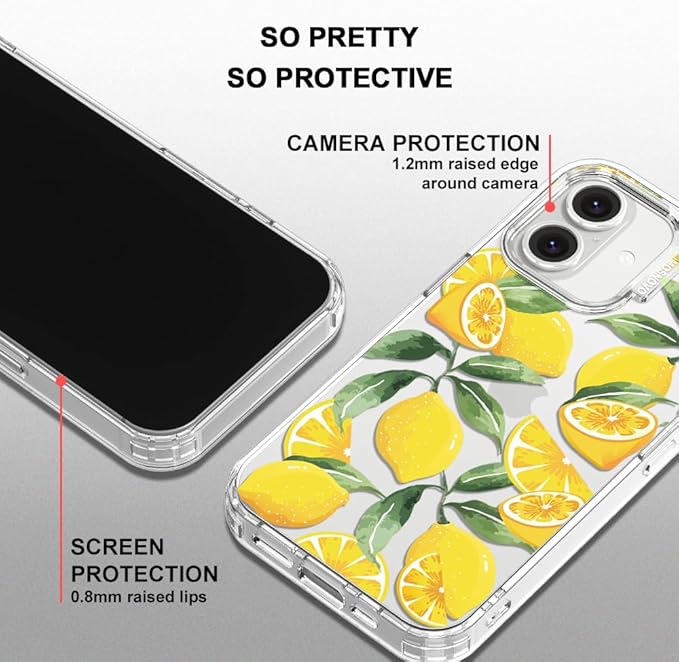 MOSNOVO Case for iPhone 16, [Buffertech 6.6ft Military-Grade Drop Protection] [Anti Peel Off Tech] Clear TPU Bumper Phone Case Cover Design - Lemon