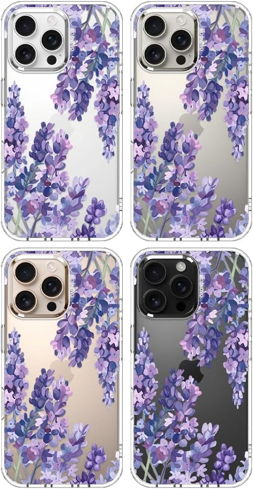 MOSNOVO Case for iPhone 16 Pro Max, [Buffertech 6.6ft Military-Grade Drop Protection] [Anti Peel Off Tech] Clear TPU Bumper Phone Case Cover Design - Lavender