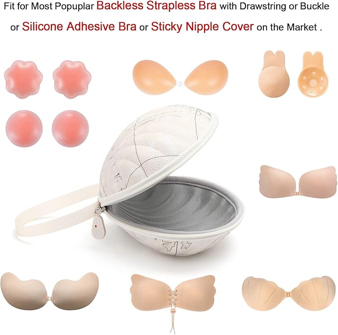 Hard Travel Case for Silicone Bras [A-C Cup] Premium Nubra Organizer Portable Lingerie Underwear Storage Bag (Map)