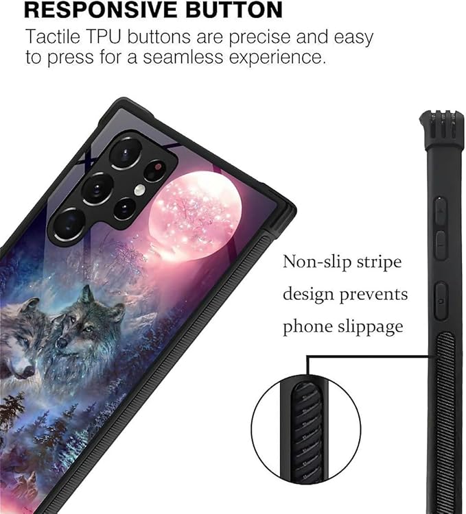 for Samsung Galaxy S22 Ultra Case, Star Two Wolfs Howling Pattern Graphic Design Girl Boy Soft Silicone Hard Acrylic Shock Protection for Samsung Galaxy S22 Ultra
