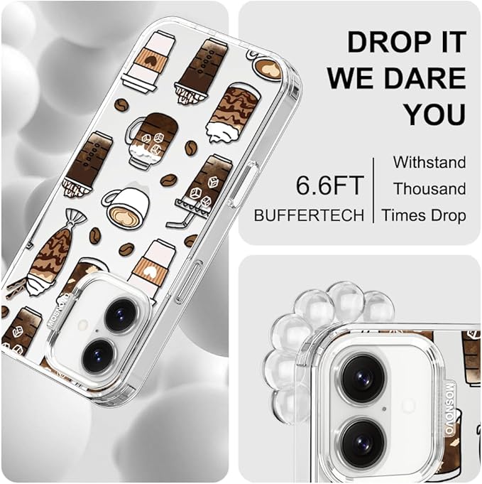 MOSNOVO for iPhone 17 Case | Military Grade 6.6ft Drop Tested | Camera Control | Clear with Coffee Design