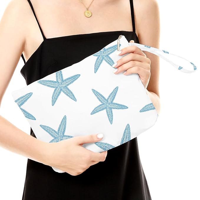 Fokongna Wet Bag, Travel Wet Dry Bag Water Proof Beach Bags for Swimsuit Beach Pool Diapers Dirty Yoga Gym Clothes Zipper Pouch, for Women Sister Friends Ocean Sea Shells Makeup Bag