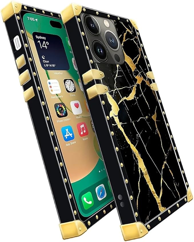 Compatible with iPhone 14 Pro Max Case, Black Gold Marble Nature Luxury Golden Decoration for Girl Women Soft TPU Shockproof Protective Hard PC Back for iPhone 14 Pro Max