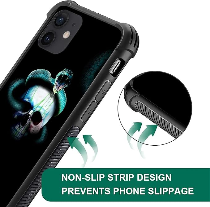 for iPhone 12 Mini Case, Skeleton Winding Snake Pattern Graphic Design Girl Boy Soft Silicone Hard Acrylic Shock Protection for iPhone 12 Mini