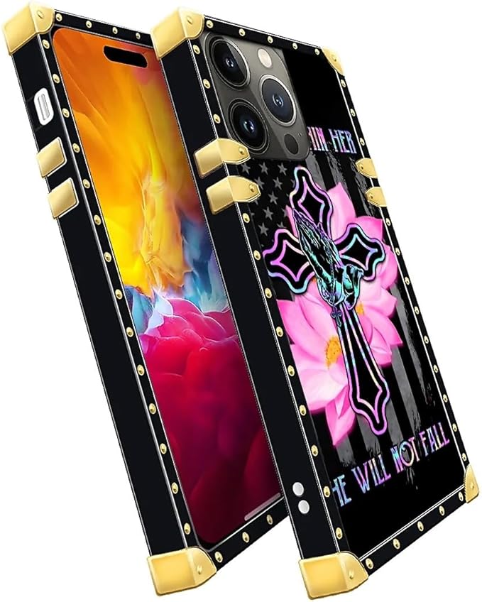 Compatible with iPhone 15 Pro Max Case, Praying Cross Hands Luxury Golden Decoration for Girl Women Soft TPU Shockproof Protective Hard PC Back for iPhone 15 Pro Max