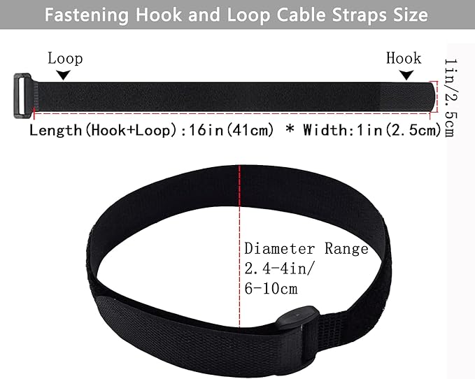 12 Pack (16 x 1 Inch) Reusable Fastening Cable Ties and Cable Straps,Adjustable Multi-Purpose Hook and Loop Straps Nylon Cable Ties Organizer Fastener Management Wire Straps