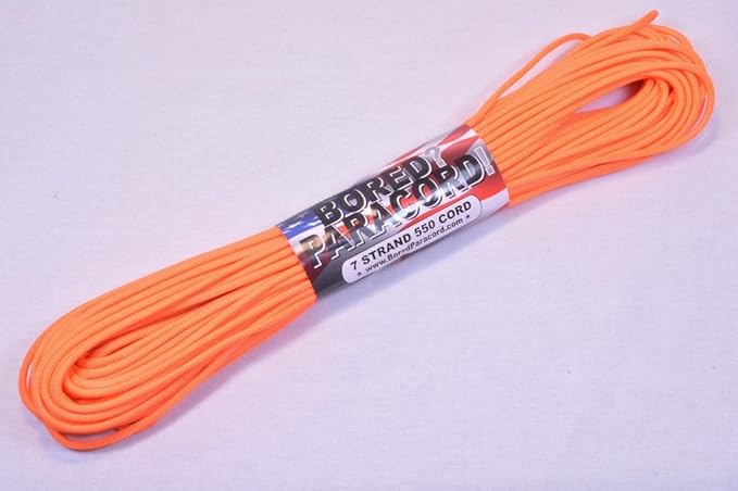 BORED? PARACORD! 550 lb Paracord – Ideal for Crafting, DIY Projects, Camping, Military & Active Outdoors – 300+ Colors – Tactical Parachute Cord Type III – Strong - Neon Orange 50 Feet