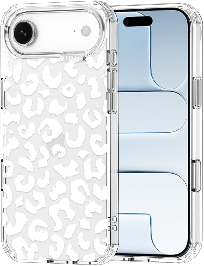MOSNOVO for iPhone Air Case | Military Grade 6.6ft Drop Tested | Camera Control | Clear with White Leopard Print Design