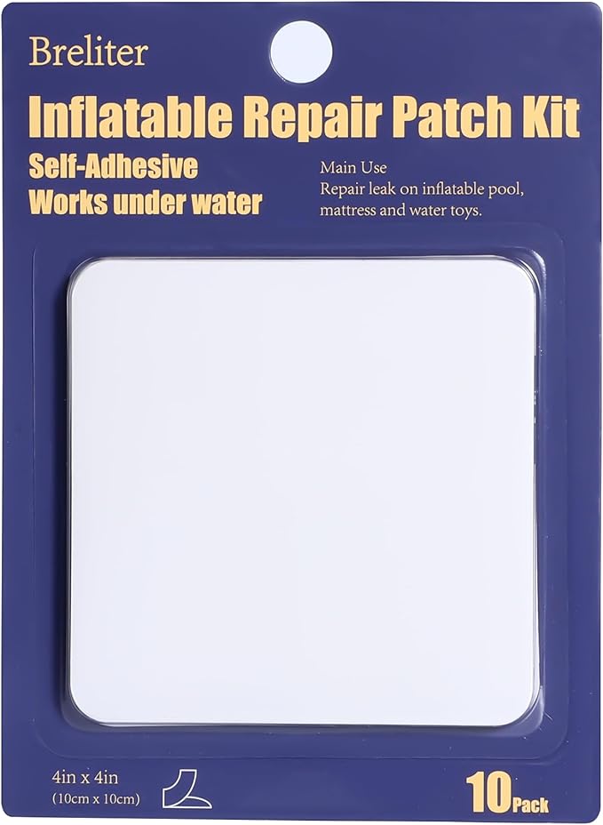 Breliter Inflatable Patch Repair Kit - Waterproof TPU Pool Repair Tape, Heavy Duty Repair Patch for Air Mattress, Bounce House, Inflatable Toys, Tent, Swimming Ring - 10 Packs of 4in x 4in, Square