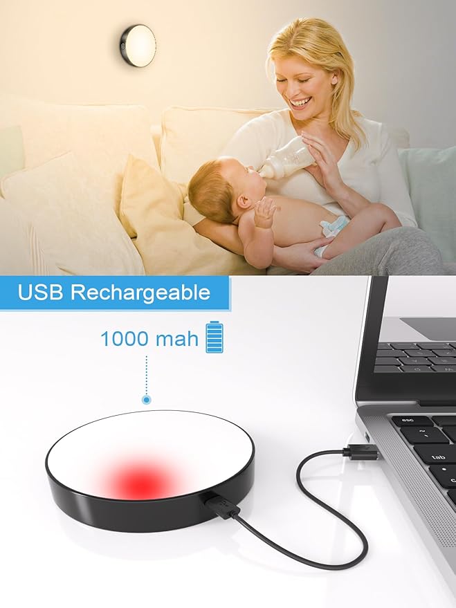 WILLED Tap Light Rechargeable, 3000K Dimmable Touch Light Buit-in 1000mAh Large Battery, Stick on Closet Light, Portable LED Puck Night Lights for Cabinet, Wardrobe, Counter, Kitchen, Bedroom (2 Pack)