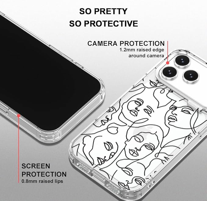 MOSNOVO for iPhone 17 Pro Max Case | Military Grade 6.6ft Drop Tested | Camera Control | Clear with Abstract Face Line Art Design