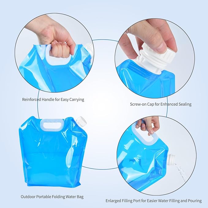 4 Pack 5L BPA Free Collapsible Water Tank Container Portable Lightweight Space Saving Outdoor Folding Water Bag for Sport Hiking Camping Riding Mountaineer