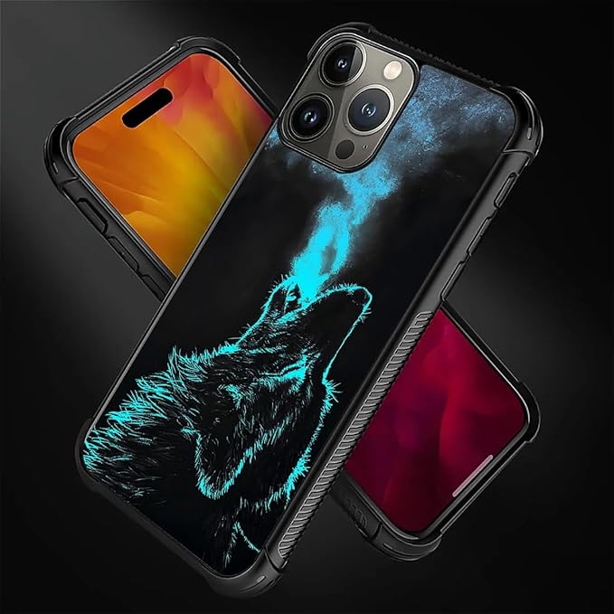 for iPhone 16 Pro Case, Blue Breathing Wolf Pattern Graphic Design Girl Boy Soft Silicone Hard Acrylic Shock Protection for iPhone 16 Pro