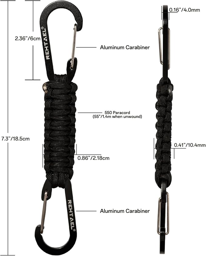 Paracord Braided Carabiner Keychain Lanyard Strap, Hanger Stroller Hook w/2 Carabiner Clips for Water Bottle Backpack