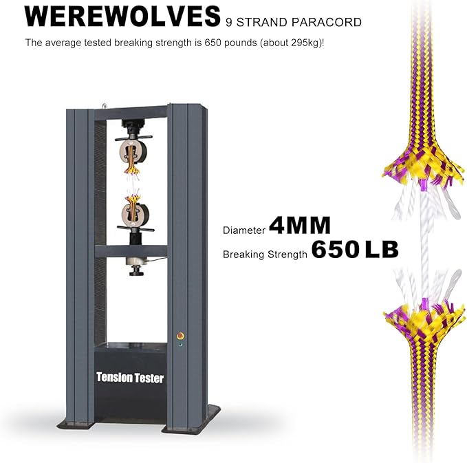 WEREWOLVES 650lb Paracord/Parachute Cord - 9 Strand Paracord Rope - 100', 200' Spools of Parachute Cord, Type III Paracord for Camping, Survival