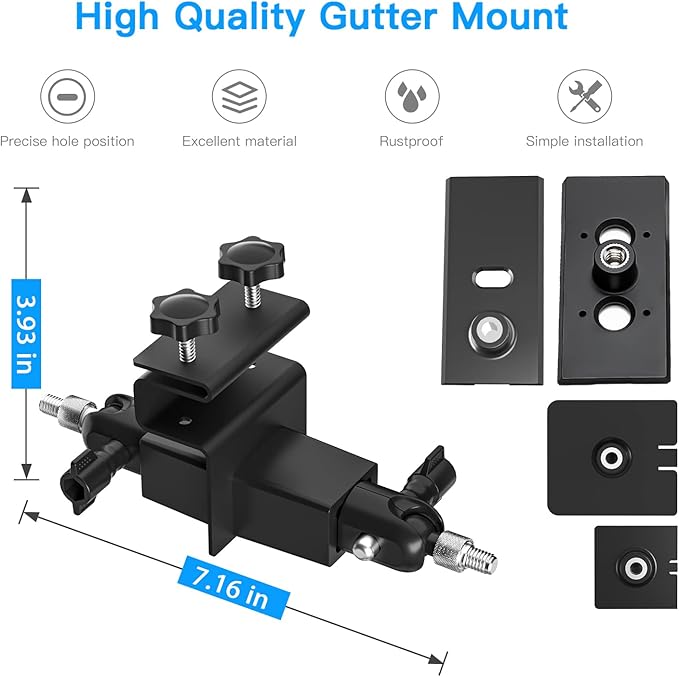 HOLACA 2-in-1 Weatherproof Gutter Mount for Stick Up Cam/Pro Solar Panel, Spotlight Cam Pro Battery and Outdoor Cam Plus Battery Outdoor Mount Accessories for Ring Solar Panel (Black)