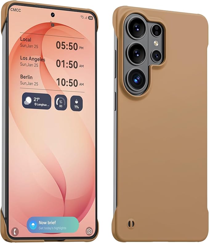 GRECAZO Slim Borderless for Samsung Galaxy S26 Ultra Phone Case 6.9"(2026) Ultra-Thin Lightweight Frameless Matte Hard PC Cover Case with Pull Ring Minimalist Non Slip Rope-Mocha