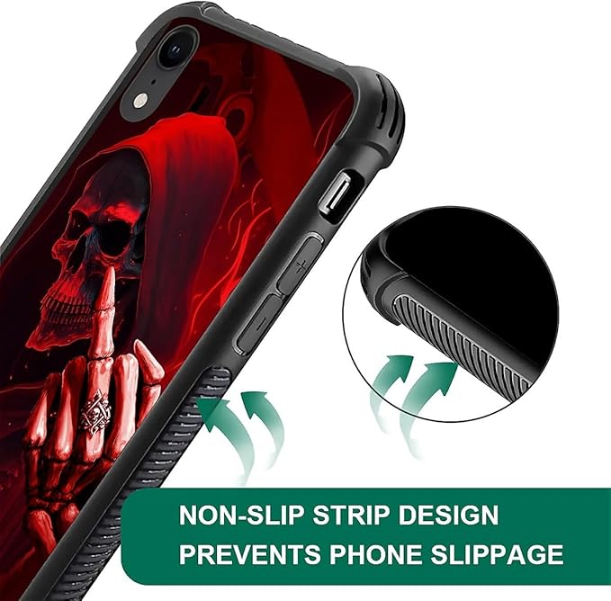 for iPhone XR Case, Gestures Funny Skull Pattern Graphic Design Girl Boy Soft Silicone Hard Acrylic Shock Protection for iPhone XR