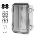LeMotech Electrical Box, IP67 Waterproof Hinged Clear Cover Stainless Steel Latch Junction Box, ABS Plastic Electrical Enclosure with Mounting Plate,Wall Brackets, Cable Glands,5.9"x3.9"x2.8",Grey