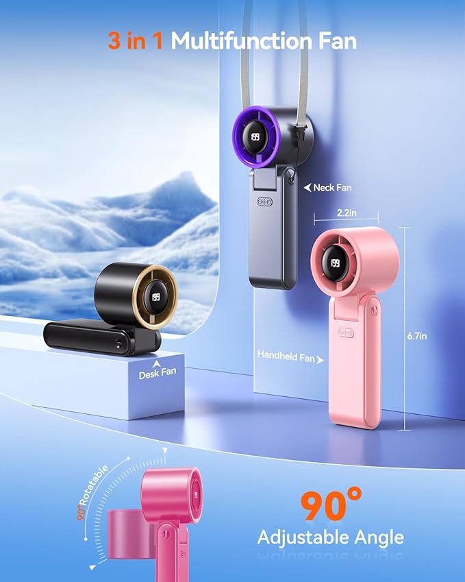 Portable Handheld Turbo Fan, 199 Gear Speed, 24 Hs Cooling Time, 5500mAh Rechargeable Mini Personal Hand Fan, Foldable Design, Travel Essentials, Beach Vacation, Gifts for Women, Men,HotPink