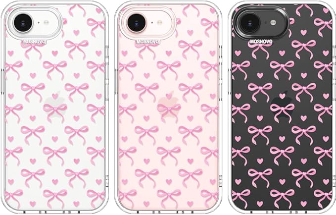 MOSNOVO for iPhone 17e Case/iPhone 16e Case, Shockproof Military-Grade Protection 6.6ft Drop Tested, Clear Phone Case for iPhone 16e / iPhone 17e, Bowtiful Love Design