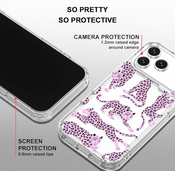 MOSNOVO for iPhone 17 Pro Max Case | Military Grade 6.6ft Drop Tested | Camera Control | Clear with Pink Leopard Design