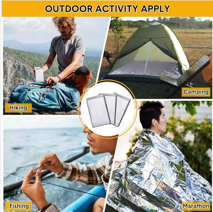 50 Pack Emergency Foil Blankets 51” x 83” – Thermal Mylar Survival Blankets Individually Wrapped for Outdoors, Camping, Hiking, First Aid, Emergency Preparedness & Homeless Outreach