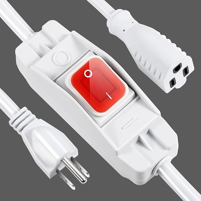 Outdoor Waterproof On/Off Switch Extension Cord, Heavy Duty 125v/250v Black SJTW Cord (3 Ft, White)