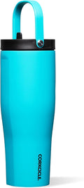Corkcicle Go Cup XL - Leak-Proof Travel Tumbler - Triple Insulated Stainless Steel Water Bottle - Easy-Carry Handle - Summer Drinkware Gift - Keeps Drinks Ice Cold - 30 oz - Capri Blue