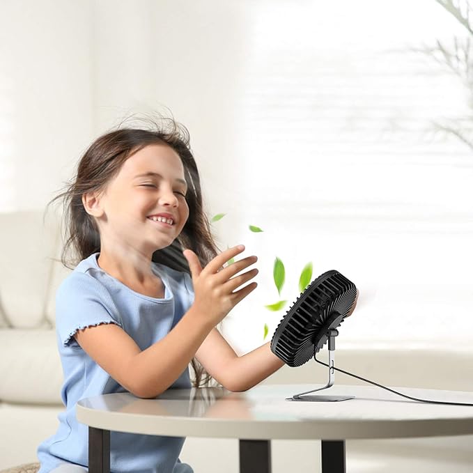 SLENPET 6-inch USB Small Desk Fan, 4 Speeds, Ultra-quiet, 90° Adjustment for Better Cooling, Portable Mini Powerful Desktop Table Fan, Personal Fan for Home Office, Metal Base, Black