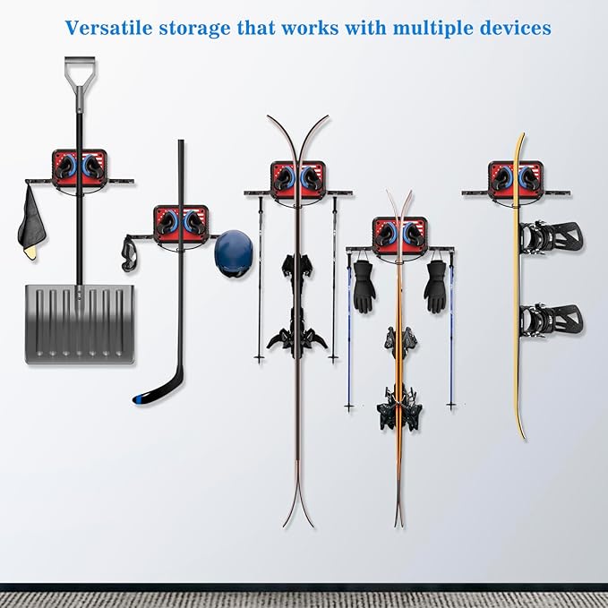 Ski Rack Wall Mount Ski & Snowboard Skateboard Wall Mount Fits Any Board holder Up to 25lbs Vertical Ski Storage Rack for Home & Garage Space-Saving Winter Gear Organizer 4Pack