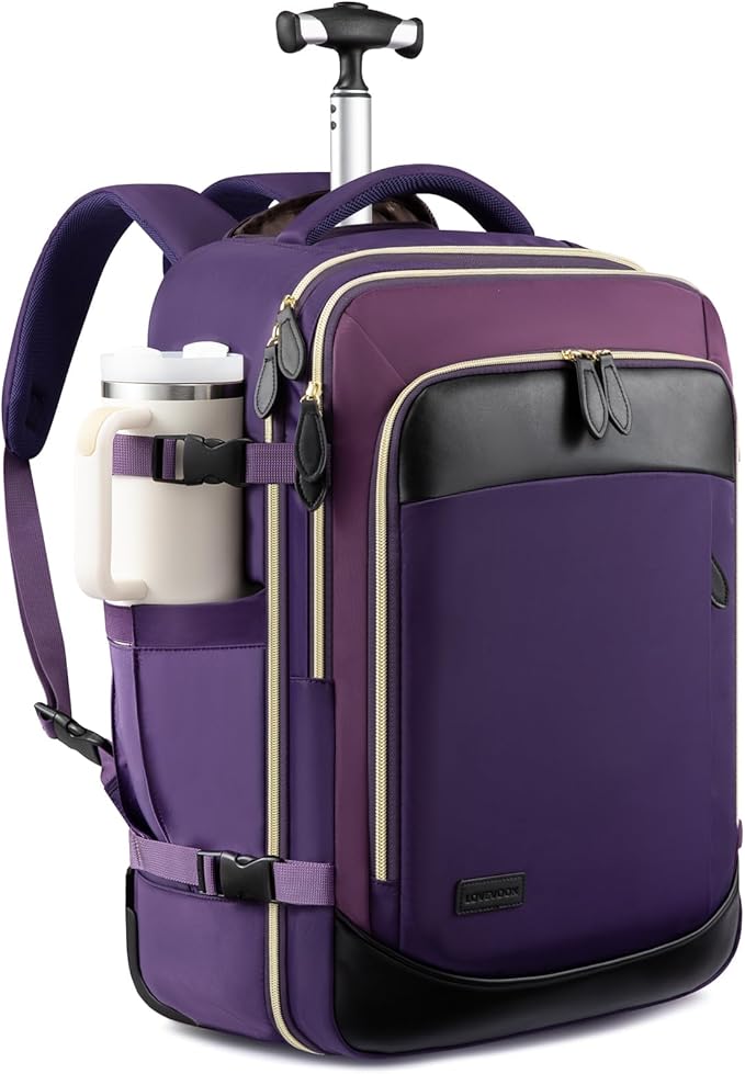 LOVEVOOK Rolling Backpack for Women, 50L Travel Backpack with Wheels, Carry on Luggage for Men, 17.3 Inch Wheeled Laptop Bag, Flight Approved Personal Item Suitcase