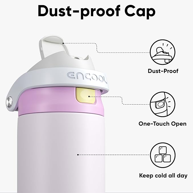 ENCOOL Leakproof Insulated Water Bottle with Straw Dual-Sip Water Bottle Bag-Safe Design for Work, Commute & Gym – Keeps Drinks Cold All Day, 32 oz, Lemonade Pink