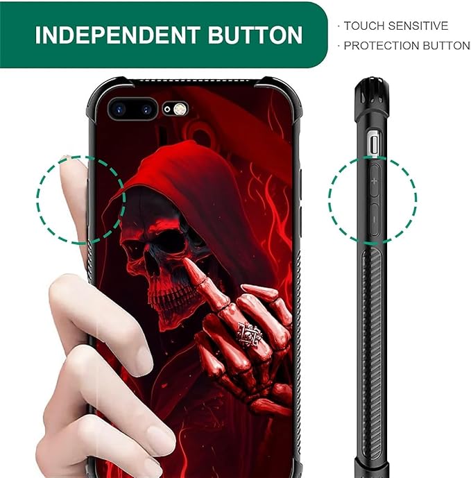 for iPhone 7/8 Case, Gestures Funny Skull Pattern Graphic Design Girl Boy Soft Silicone Hard Acrylic Shock Protection for iPhone 7/8