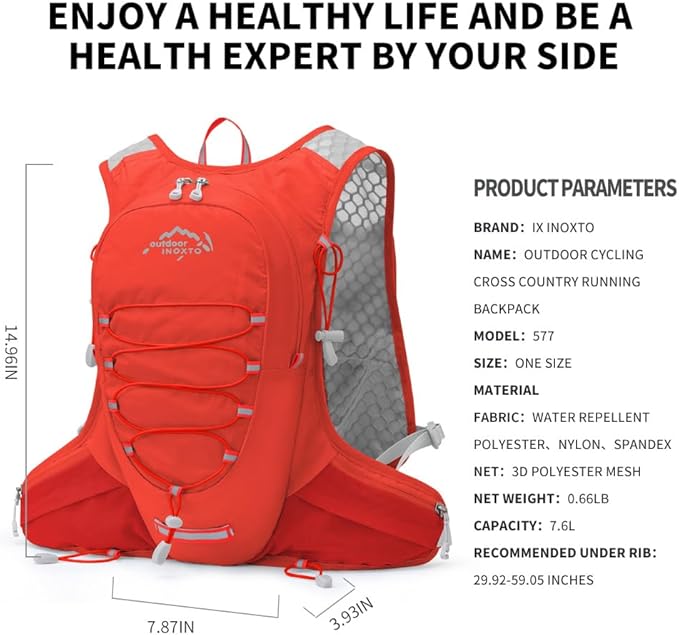 IX INOXTO Running Hydration Vest for Men Women Water Backpack for Running 3L Running Hydration Pack for Trail Running Marathon Race Hiking