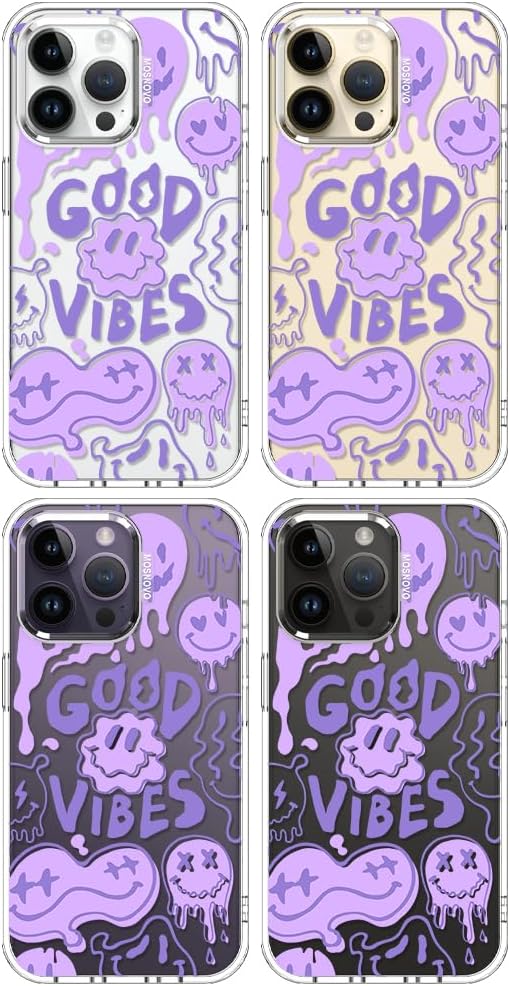 MOSNOVO Case for iPhone 14 Pro Max, [Buffertech 6.6ft Military-Grade Drop Protection] [Anti Peel Off Tech] Clear TPU Bumper Phone Case Cover Design - Good Vibes