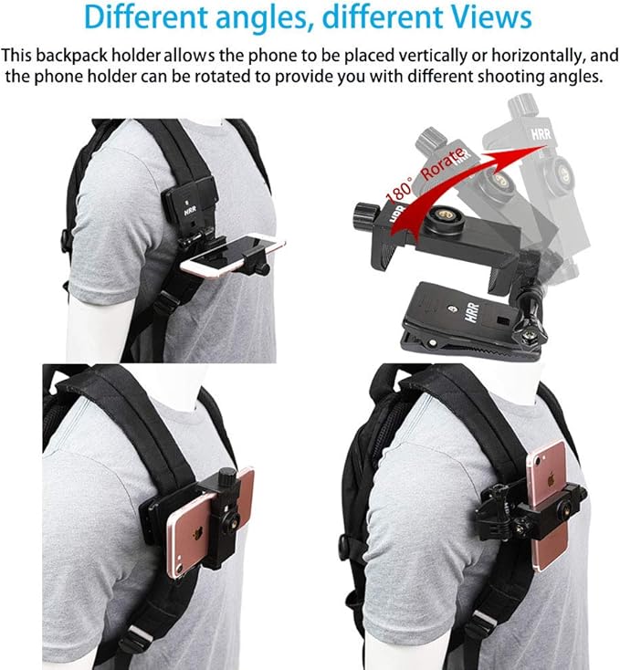 Backpack Clip Mount with Phone Holder Accessories for GoPro Hero 13 12 11 10 9 8 7 6 5 Black Akaso Sony Action Camera and iPhone Samsung Smartphones,Outdoor First View Live Video Shooting