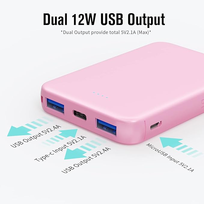 VANYUST S22 Portable Charger, Mini Colorful Power Bank, 5000mAh External Battery Pack Compatible with iPhone 15/14/13/12/11/X All Series and Android Phone, Pink